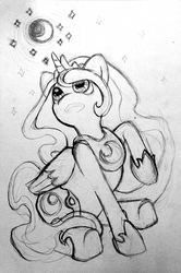 Size: 662x1000 | Tagged: safe, artist:blique, princess luna, g4, female, monochrome, solo, traditional art