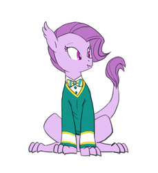 Size: 605x660 | Tagged: safe, artist:carnifex, oc, oc only, oc:lavender, dracony, hybrid, colored, interspecies offspring, offspring, older, parent:rarity, parent:spike, parents:sparity, ponytones outfit, simple background, solo, white background