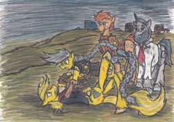 Size: 3476x2444 | Tagged: safe, artist:zubias, oc, oc only, fallout equestria, fight, high res, traditional art