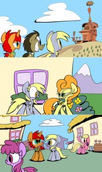 Size: 1280x2164 | Tagged: safe, artist:joeywaggoner, berry punch, berryshine, carrot top, derpy hooves, doctor whooves, golden harvest, lily, lily valley, time turner, oc, oc:tick tock, pegasus, pony, doctor whooves and assistant, g4, carrot house, female, mare