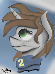 Size: 1125x1500 | Tagged: safe, artist:hydkore, oc, oc only, oc:littlepip, pony, unicorn, fallout equestria, abstract background, bust, clothes, fanfic, fanfic art, female, horn, jumpsuit, lineless, mare, portrait, profile, solo, vault suit