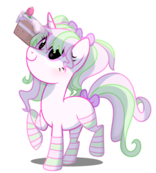 Size: 2093x2317 | Tagged: safe, artist:wicklesmack, oc, oc only, oc:rosy cheeks, pony, unicorn, cake, food, high res, solo