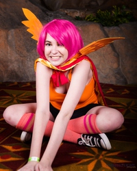 Size: 3639x4549 | Tagged: safe, artist:lochlan o'neil, scootaloo, human, g4, animeland wasabi, breasts, busty scootaloo, cape, cleavage, clothes, cosplay, female, irl, irl human, photo, shorts, socks, solo