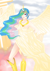 Size: 4961x7016 | Tagged: safe, artist:waiitako, princess celestia, human, g4, absurd resolution, female, horn, horned humanization, humanized, solo, winged humanization