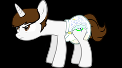 Size: 1024x568 | Tagged: safe, artist:oliver-england, artist:topazjade, oc, oc only, pony, unicorn, angry, diaper, non-baby in diaper, solo, strobe orion