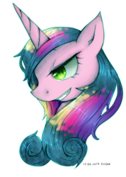 Size: 541x759 | Tagged: safe, artist:divided-s, queen chrysalis, changeling, g4, character to character, disguise, disguised changeling, fake cadance, grin, smiling, solo, transformation