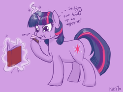 Size: 1200x900 | Tagged: safe, artist:naomiknight17, twilight sparkle, g4, book, cupcake, eating, explicit source, female, magic, solo