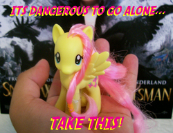 Size: 614x474 | Tagged: safe, artist:drpain, fluttershy, g4, advice, brushable, irl, it's dangerous to go alone, meme, photo, take this, the legend of zelda, toy
