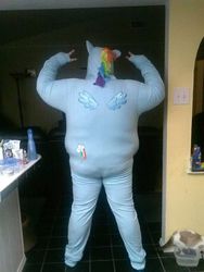 Size: 720x960 | Tagged: safe, rainbow dash, human, g4, brony, clothes, cosplay, costume, irl, irl human, kigurumi, photo, solo, wat