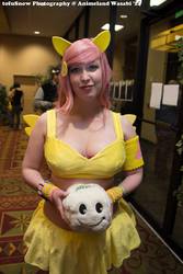 Size: 683x1024 | Tagged: artist needed, safe, artist:rae-gunn, fluttershy, human, g4, animeland wasabi, cosplay, irl, irl human, photo, plushie