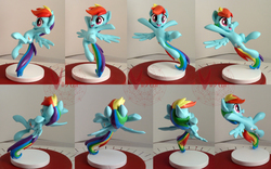 Size: 2558x1600 | Tagged: safe, artist:viistar, rainbow dash, g4, belly, customized toy, cute, dashabetes, female, figurine, flying, happy, mare, round belly, solo, spread wings, turnaround, wings