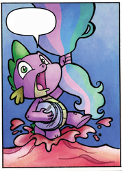 Size: 318x446 | Tagged: safe, idw, official comic, princess celestia, spike, friends forever #3, g4, my little pony: friends forever, spoiler:comic