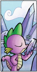 Size: 318x612 | Tagged: safe, idw, official comic, spike, dragon, friends forever #3, g4, my little pony: friends forever, spoiler:comic, crystal, eyes closed, male, sniffing, solo