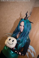 Size: 683x1024 | Tagged: artist needed, safe, queen chrysalis, human, g4, animeland wasabi, animeland wasabi 2014, convention, cosplay, fangs, irl, irl human, photo, solo