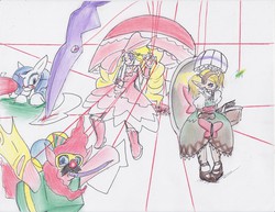 Size: 1650x1275 | Tagged: safe, artist:streled, pinkie pie, rarity, g4, agitha, crossover, kill la kill, nui harime, the legend of zelda, traditional art