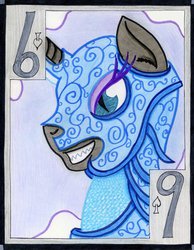 Size: 788x1015 | Tagged: safe, artist:the1king, nightmare moon, alicorn, pony, g4, armor, female, nine, playing card, solo, spades