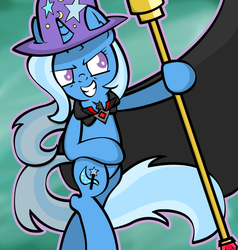 Size: 2356x2478 | Tagged: safe, artist:dahhez, trixie, pony, g4, alicorn amulet, bipedal, cane, cape, clothes, female, high res, solo