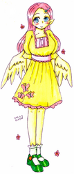 Size: 256x600 | Tagged: safe, artist:divided-s, fluttershy, human, g4, elf ears, female, humanized, pixiv, solo, winged humanization