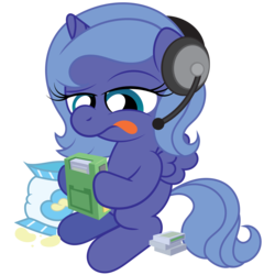 Size: 3500x3500 | Tagged: safe, artist:t-3000, princess luna, alicorn, pony, gamer luna, g4, female, filly, game boy, gamer woona, high res, simple background, solo, transparent background, woona