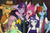 Size: 2325x1550 | Tagged: safe, artist:thekattyart, applejack, fluttershy, pinkie pie, rainbow dash, rarity, twilight sparkle, anthro, g4, mane six