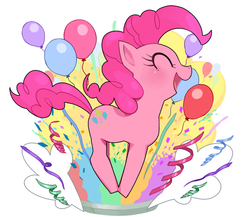 Size: 575x500 | Tagged: safe, artist:moudoku, pinkie pie, g4, balloon, confetti, cute, diapinkes, eyes closed, female, open mouth, pixiv, solo, streamers