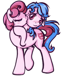 Size: 1035x1265 | Tagged: safe, artist:inlucidreverie, oc, oc only, earth pony, pony, cheek kiss, conjoined, conjoined twins, female, kissing, mare, multiple heads, simple background, transparent background, two heads
