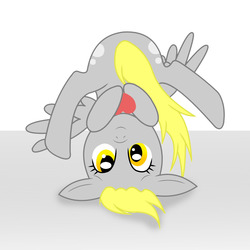 Size: 1200x1200 | Tagged: safe, artist:vertonica, derpy hooves, pegasus, pony, g4, cute, female, heart, mare, piledriver, solo, strategically covered, tail censor, upside down