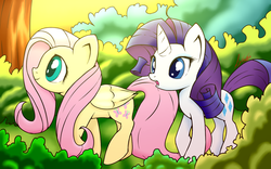 Size: 1280x800 | Tagged: safe, artist:isle-of-forgotten-dreams, fluttershy, rarity, pegasus, pony, unicorn, g4, female, mare, walking