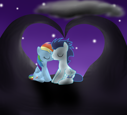 Size: 1024x931 | Tagged: safe, artist:rulette, rainbow dash, soarin', g4, female, kissing, male, romantic, ship:soarindash, shipping, straight