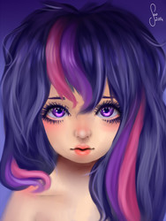 Size: 1500x2000 | Tagged: safe, artist:saoiirse, twilight sparkle, human, g4, female, humanized, mane, portrait, solo, uncanny valley