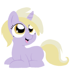 Size: 768x749 | Tagged: safe, artist:imp-da-cat, dinky hooves, pony, unicorn, g4, blank flank, dinkabetes, female, open mouth, prone, simple background, solo, transparent background