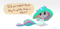 Size: 1200x586 | Tagged: dead source, safe, artist:php90, princess celestia, g4, age regression, cewestia, cute, female, filly, frown, looking back, open mouth, raised eyebrow, sitting, solo