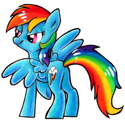 Size: 900x883 | Tagged: safe, artist:cobracookies, rainbow dash, pegasus, pony, g4, female, mare, raised hoof, simple background, smiling, solo, traditional art, white background