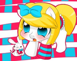 Size: 900x714 | Tagged: safe, artist:quila111, oc, oc only, oc:alice, pony, rabbit, bow, chibi, solo, toy