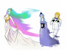 Size: 950x653 | Tagged: safe, artist:matims, prince blueblood, princess celestia, princess luna, human, g4, artifact, bowtie, ethereal hair, female, humanized, male, royal family, s1 luna, simple background, trio, white background