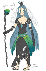 Size: 900x1373 | Tagged: safe, artist:narcio, queen chrysalis, human, g4, clothes, female, humanized, royal sandals, sandals, solo, staff, veil