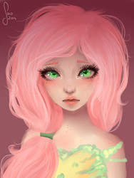 Size: 1500x2000 | Tagged: safe, artist:saoiirse, fluttershy, human, g4, female, freckles, humanized, portrait, shy, solo