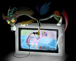 Size: 2500x2000 | Tagged: safe, artist:paintedhooves, discord, twilight sparkle, g4, discorded, high res, television