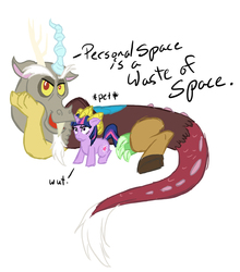 Size: 700x794 | Tagged: safe, artist:rustedrabbit, discord, twilight sparkle, g4, personal space invasion