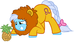 Size: 500x281 | Tagged: safe, artist:furrgroup, leo (g4), earth pony, pony, g4, ask, female, leo, mare, pineapple, ponyscopes, simple background, solo, tumblr, white background