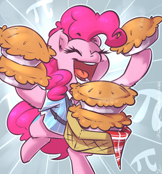 Size: 1116x1200 | Tagged: safe, artist:atryl, pinkie pie, earth pony, pony, g4, 30 minute art challenge, clothes, cute, diapinkes, eyes closed, female, mare, open mouth, pi day, pie, pinkie pi, pun, solo