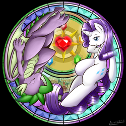 Size: 1500x1500 | Tagged: safe, artist:vavacung, rarity, spike, g4, disney, dive to the heart, female, kingdom hearts, male, ship:sparity, shipping, stained glass, straight