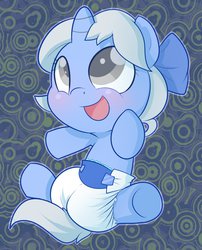 Size: 1035x1280 | Tagged: safe, artist:cuddlehooves, oc, oc only, oc:filly moonshine, pony, unicorn, baby, baby pony, cuddlehooves is trying to murder us, cute, diaper, foal, poofy diaper, solo