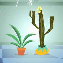 Size: 580x580 | Tagged: safe, screencap, night light, twilight velvet, g4, the cutie mark chronicles, cactus, cropped, duo, flower, inanimate tf, plant, potted plant, transformation, transformed