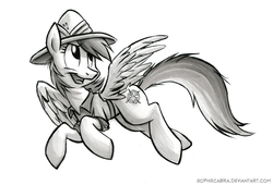 Size: 780x531 | Tagged: safe, artist:kenket, artist:spainfischer, daring do, g4, female, grayscale, monochrome, simple background, solo