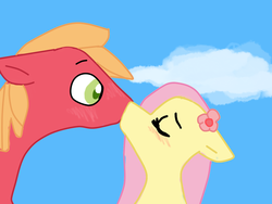 Size: 1280x960 | Tagged: safe, artist:amaya-loves-you, big macintosh, fluttershy, earth pony, pony, g4, blushing, kissing, male, ship:fluttermac, shipping, stallion, straight, surprise kiss, surprised