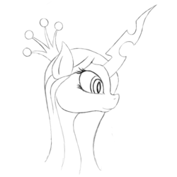 Size: 501x500 | Tagged: source needed, safe, artist:drakxs, queen chrysalis, changeling, changeling queen, g4, crown, cute, cutealis, female, monochrome, sketch, solo