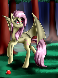 Size: 1200x1600 | Tagged: safe, artist:artyjoyful, fluttershy, g4, apple, female, flutterbat, solo