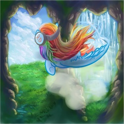 Size: 762x762 | Tagged: artist needed, source needed, safe, rainbow dash, g4, female, headphones, solo, water