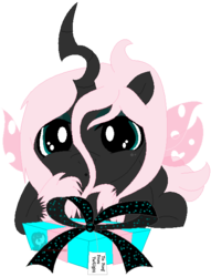 Size: 479x627 | Tagged: safe, artist:ipandacakes, oc, oc only, oc:pomf puff, changeling, hybrid, original species, changeling oc, interspecies offspring, magical lesbian spawn, offspring, parent:oc:fluffle puff, parent:queen chrysalis, parents:canon x oc, parents:chrysipuff, pink changeling, present, simple background, solo, transparent background, vector